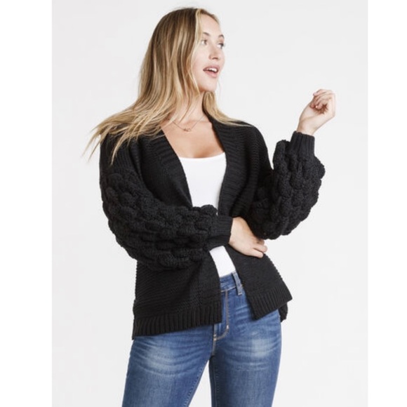 Bubble Sleeve Open Front Knit Cardigan 